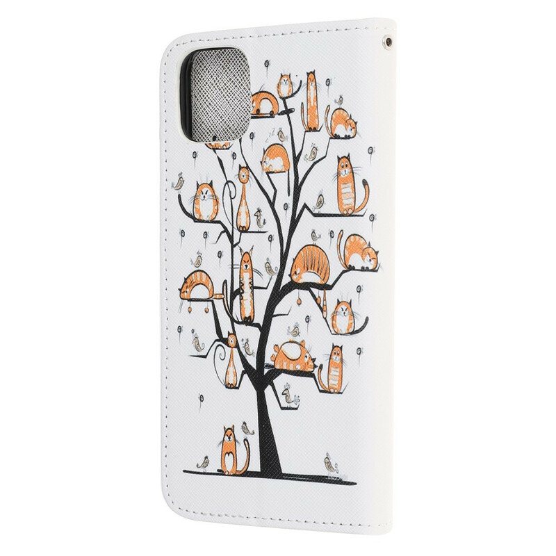 Folio Deksel Til iPhone 12 Mini Med Kjede Funky Cats Med Stropp