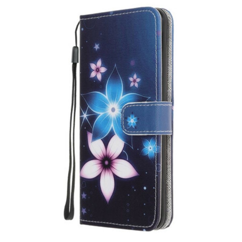 Lærdeksel Til iPhone 12 Mini Med Kjede Lunar Strap Blomster