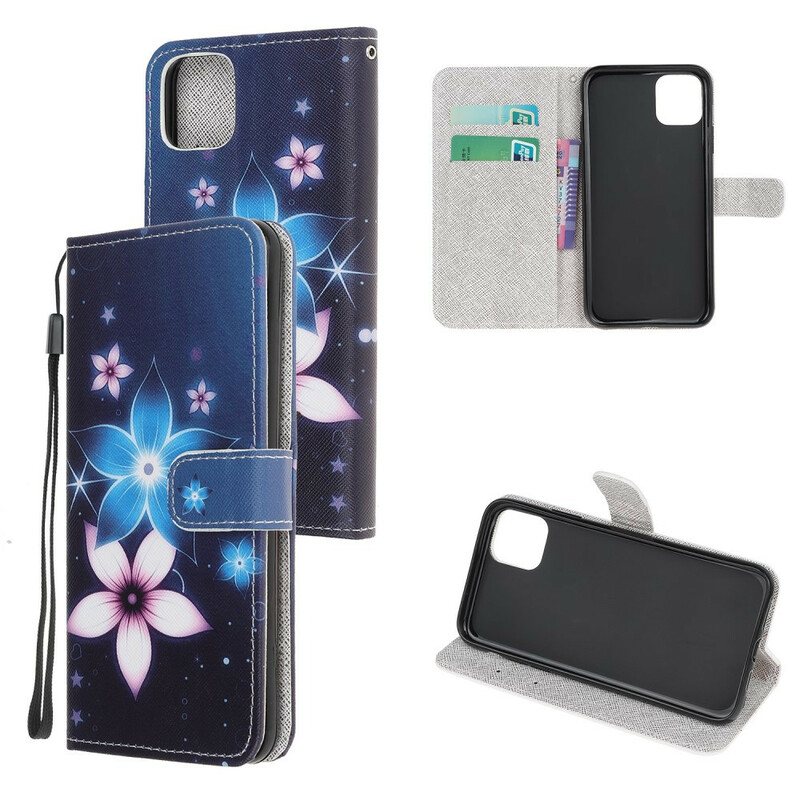 Lærdeksel Til iPhone 12 Mini Med Kjede Lunar Strap Blomster