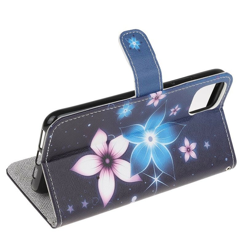 Lærdeksel Til iPhone 12 Mini Med Kjede Lunar Strap Blomster