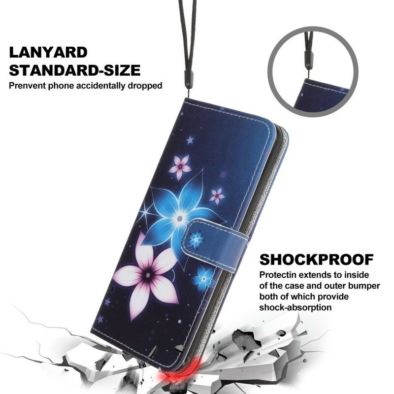 Lærdeksel Til iPhone 12 Mini Med Kjede Lunar Strap Blomster