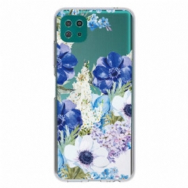 Deksel Til Samsung Galaxy A22 5G Sømløs Akvarell Blå Blomster