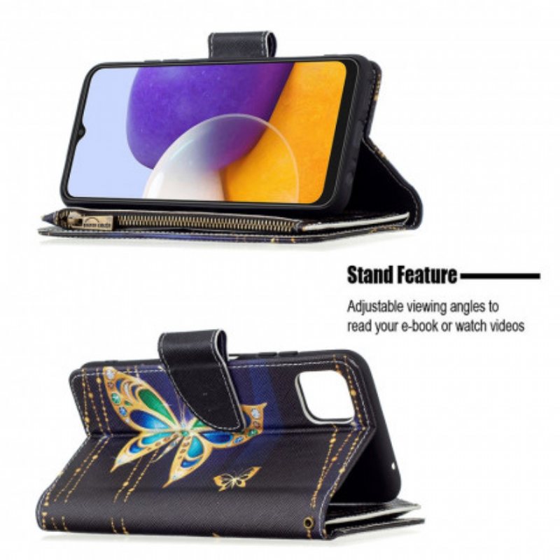 Folio Deksel Til Samsung Galaxy A22 5G Butterflies Art Zipped Pouch