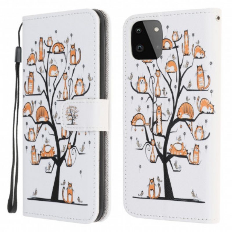 Folio Deksel Til Samsung Galaxy A22 5G Med Kjede Funky Cats Med Stropp