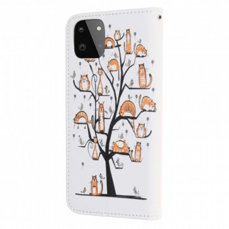 Folio Deksel Til Samsung Galaxy A22 5G Med Kjede Funky Cats Med Stropp