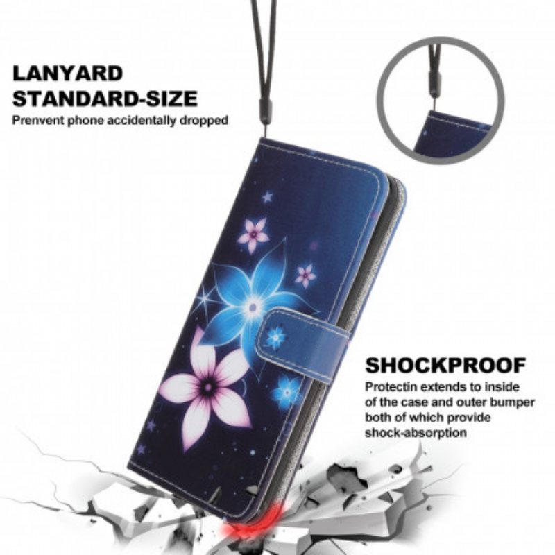 Folio Deksel Til Samsung Galaxy A22 5G Med Kjede Lunar Strap Blomster