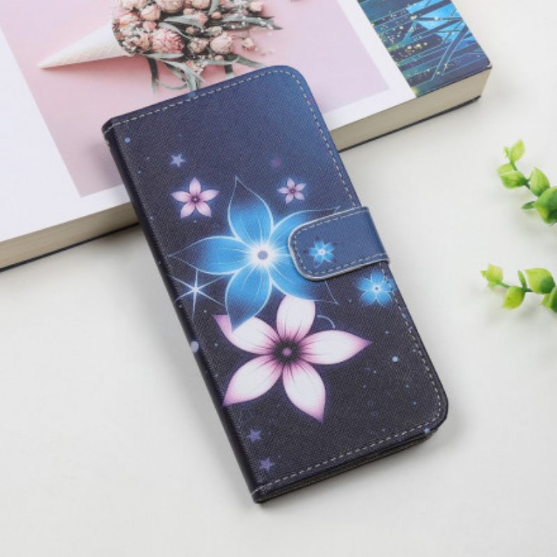 Folio Deksel Til Samsung Galaxy A22 5G Med Kjede Lunar Strap Blomster