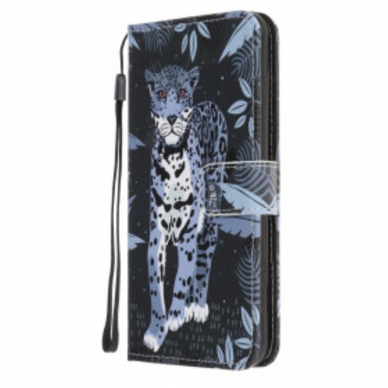 Folio Deksel Til Samsung Galaxy A22 5G Med Kjede Strappy Leopard