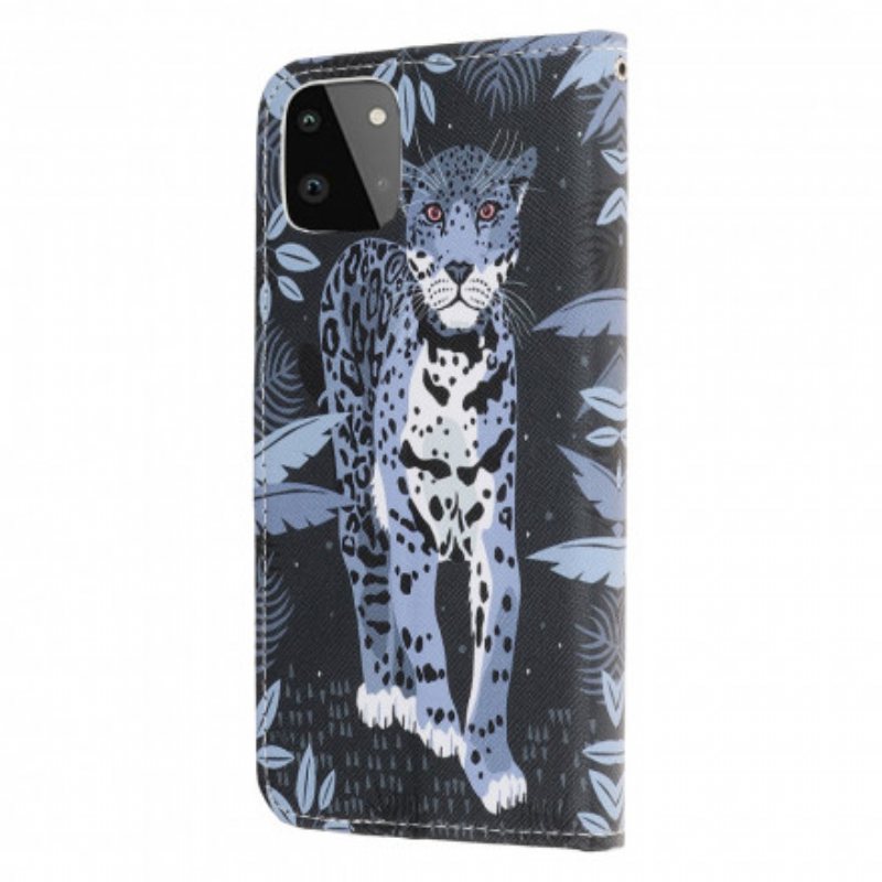 Folio Deksel Til Samsung Galaxy A22 5G Med Kjede Strappy Leopard