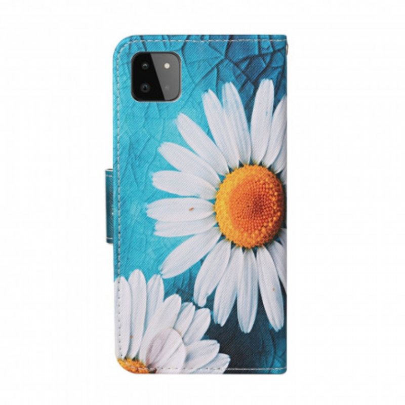 Folio Deksel Til Samsung Galaxy A22 5G Mesterlige Blomster Med Stropp