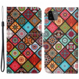 Folio Deksel Til Samsung Galaxy A22 5G Patchwork Mandalaer Med Snor