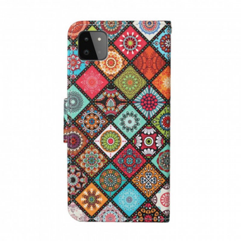 Folio Deksel Til Samsung Galaxy A22 5G Patchwork Mandalaer Med Snor