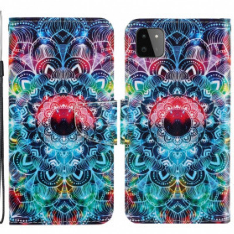 Lærdeksel Til Samsung Galaxy A22 5G Med Kjede Prangende Strappy Mandala