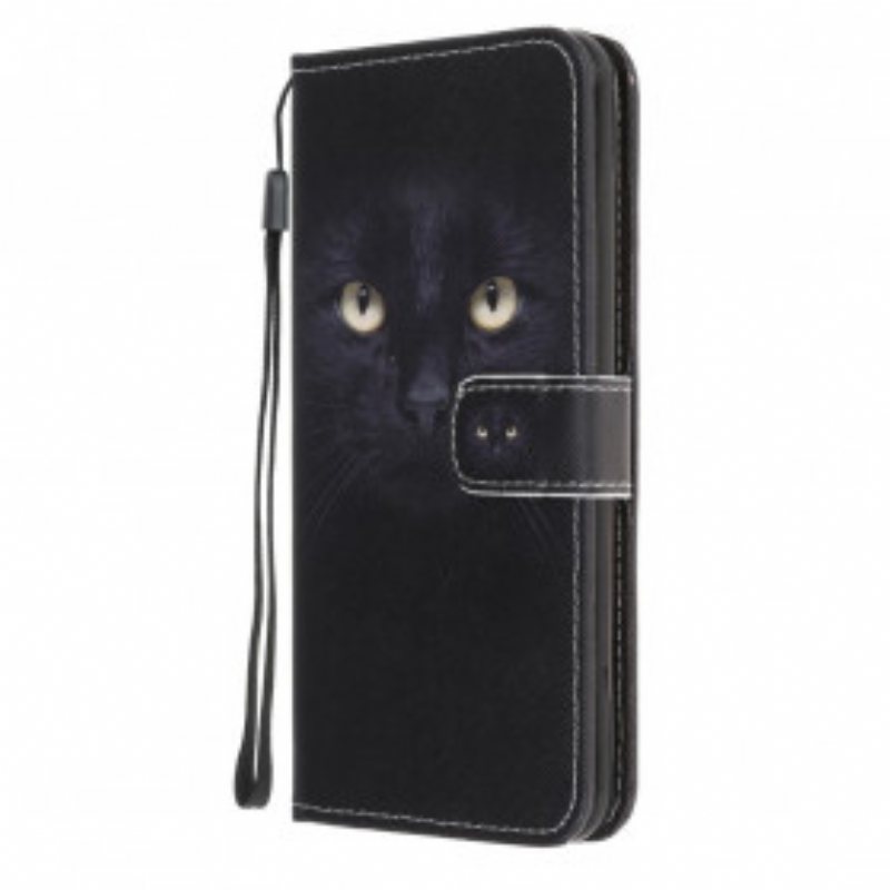 Lærdeksel Til Samsung Galaxy A22 5G Med Kjede Strappy Black Cat Eyes