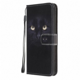 Lærdeksel Til Samsung Galaxy A22 5G Med Kjede Strappy Black Cat Eyes