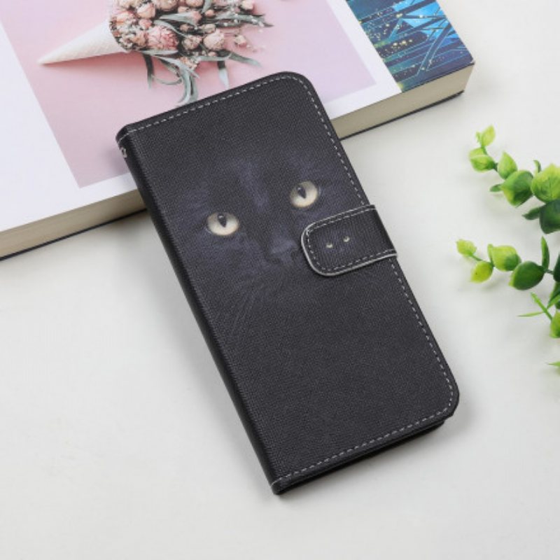 Lærdeksel Til Samsung Galaxy A22 5G Med Kjede Strappy Black Cat Eyes