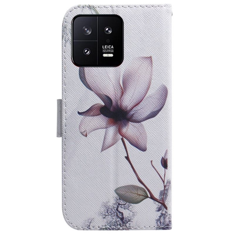 Folio Deksel Til Xiaomi 13 Med Kjede Strappy Rose Flower