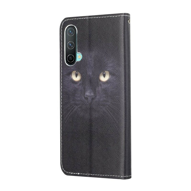 Lærdeksel Til OnePlus Nord CE 5G Med Kjede Strappy Black Cat Eyes