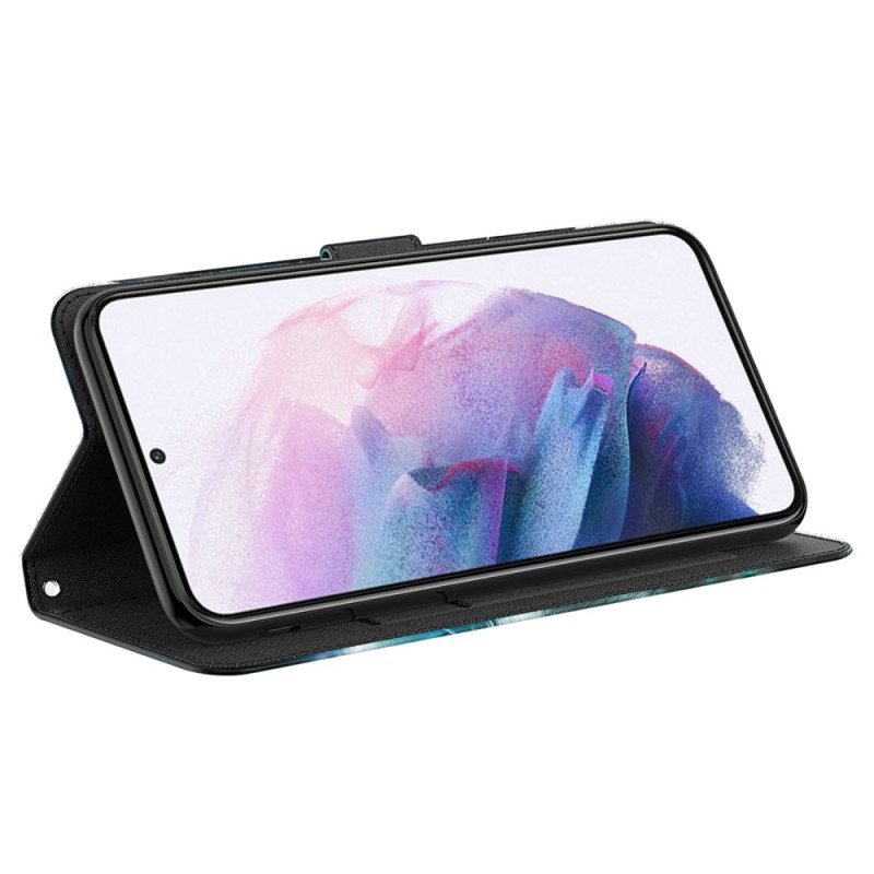 Folio Deksel Til Samsung Galaxy A23 5G Med Kjede Strappy Marmor Stil