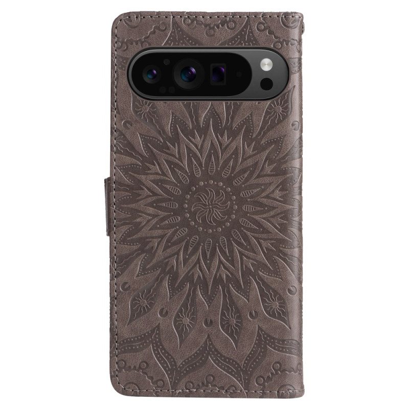 Lærdeksel Folio Deksel Google Pixel 9 Pro Xl Solar Mandala Med Stropp