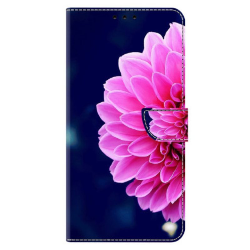 Folio Deksel Til Xiaomi 14 Pro Rosa Blomst På Blå Bakgrunn