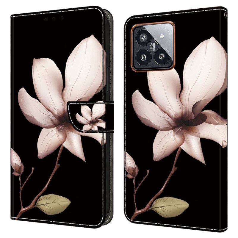 Folio Deksel Xiaomi 14 Pro Rosa Blomst Beskyttelse Deksel