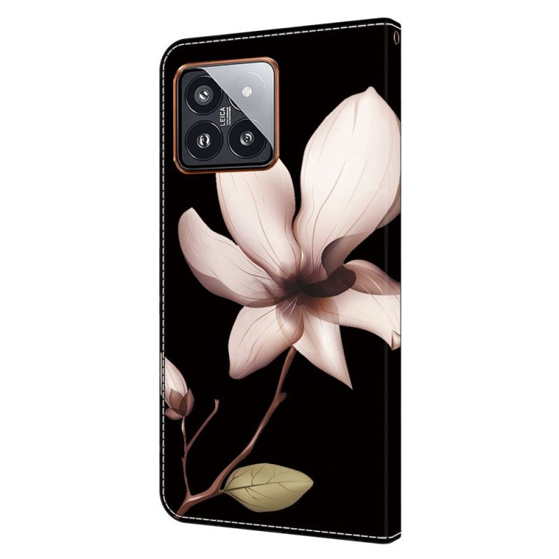 Folio Deksel Xiaomi 14 Pro Rosa Blomst Beskyttelse Deksel