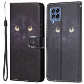 Folio Deksel Til Samsung Galaxy M53 5G Med Kjede Strappy Cat Eyes