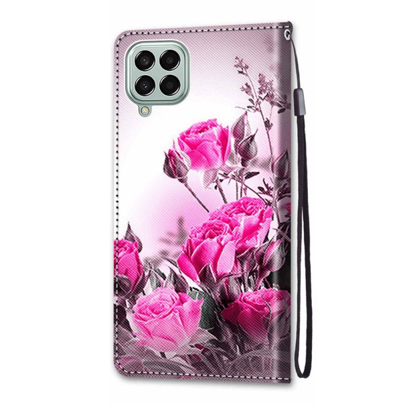 Folio Deksel Til Samsung Galaxy M53 5G Med Kjede Stroppblomster