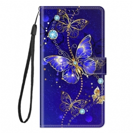 Lærdeksel Til Samsung Galaxy M53 5G Med Kjede Strap Butterflies Fan