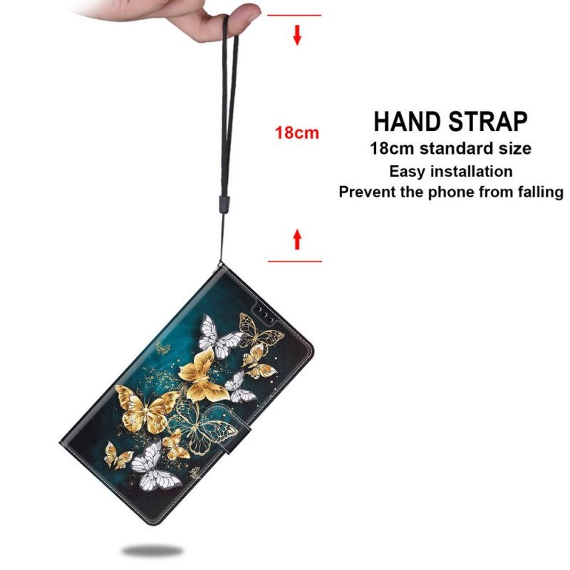 Lærdeksel Til Samsung Galaxy M53 5G Med Kjede Strap Butterflies Fan