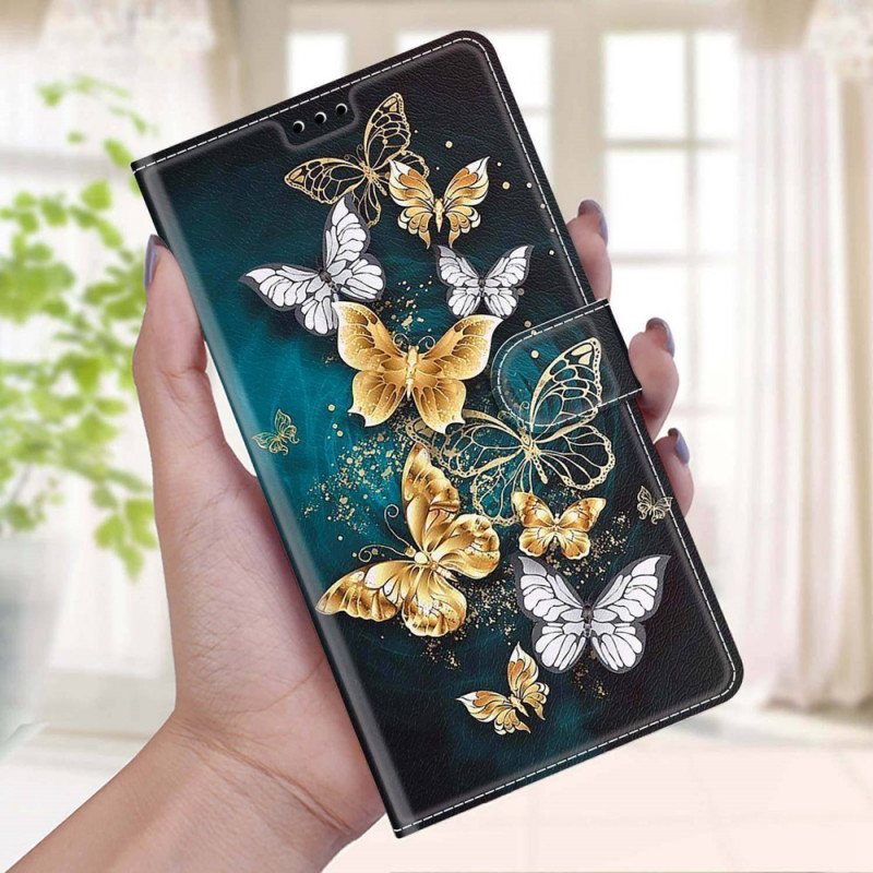 Lærdeksel Til Samsung Galaxy M53 5G Med Kjede Strap Butterflies Fan