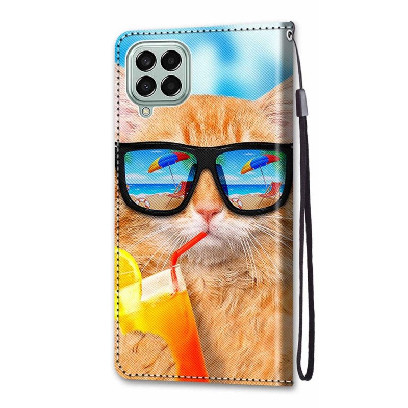 Lærdeksel Til Samsung Galaxy M53 5G Med Kjede Strappy Star Cat