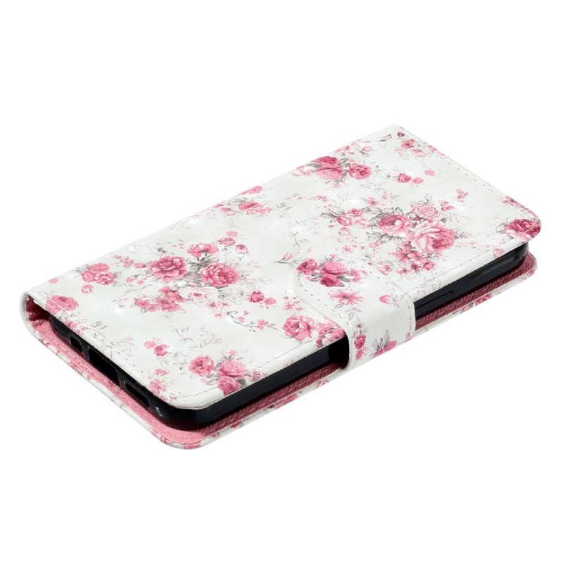 Lærdeksel Folio Deksel Poco C65 Mobildeksel Rosa Blomster Med Stropp