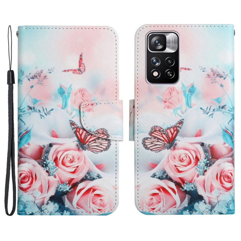 Folio Deksel Til Xiaomi Redmi Note 11 Pro Plus 5G Bukett Med Blomster Og Sommerfugler