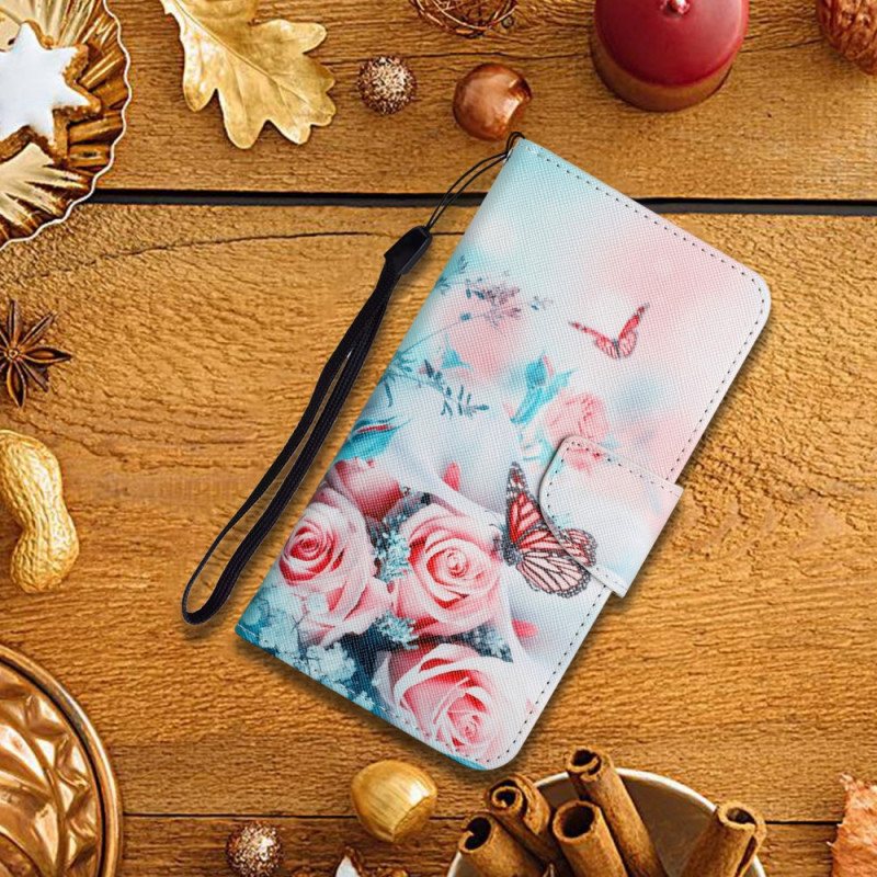 Folio Deksel Til Xiaomi Redmi Note 11 Pro Plus 5G Bukett Med Blomster Og Sommerfugler