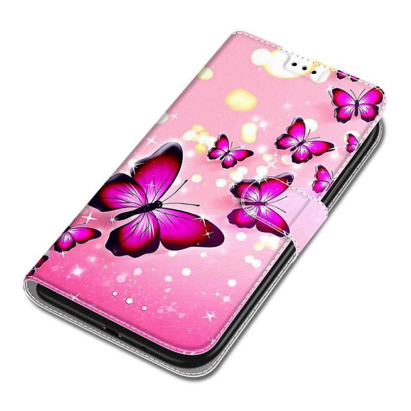 Folio Deksel Til Xiaomi Redmi Note 11 Pro Plus 5G Med Kjede Strap Butterflies Fan