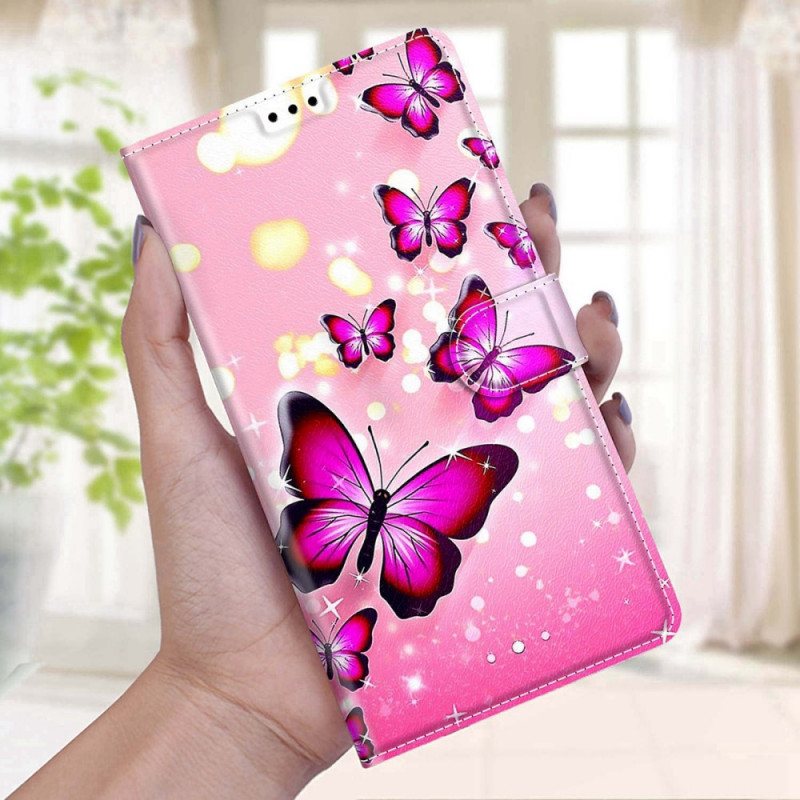 Folio Deksel Til Xiaomi Redmi Note 11 Pro Plus 5G Med Kjede Strap Butterflies Fan