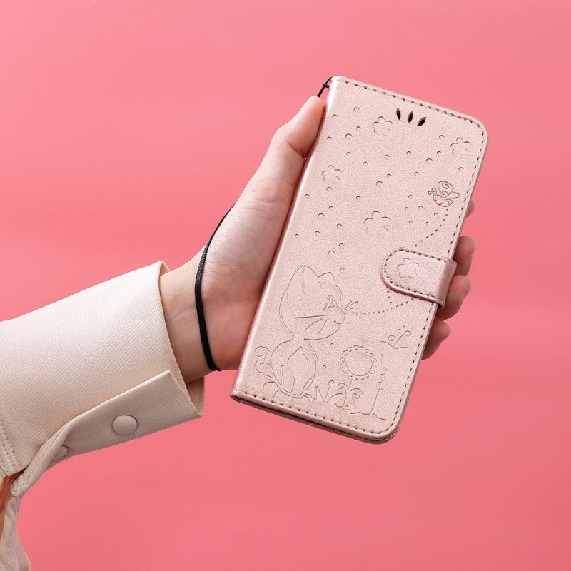 Folio Deksel Til Xiaomi Redmi Note 11 Pro Plus 5G Med Kjede Strappy Cat And Bees