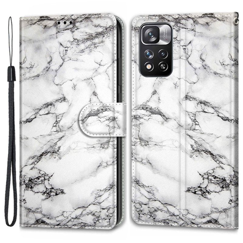 Folio Deksel Til Xiaomi Redmi Note 11 Pro Plus 5G Med Kjede Strappy Marble Elegance