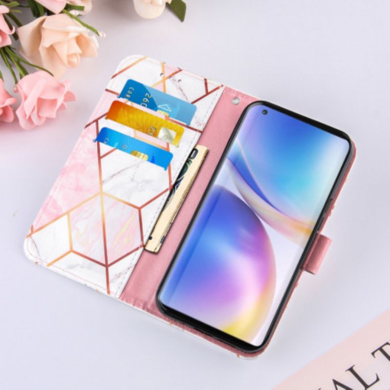 Folio Deksel Til OnePlus 9 Pro Med Kjede Stripete Geometrisk Marmor