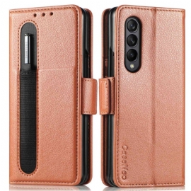 Folio Deksel Til Samsung Galaxy Z Fold 4 Caseneo Litchi-pennspor I Imitert Skinn