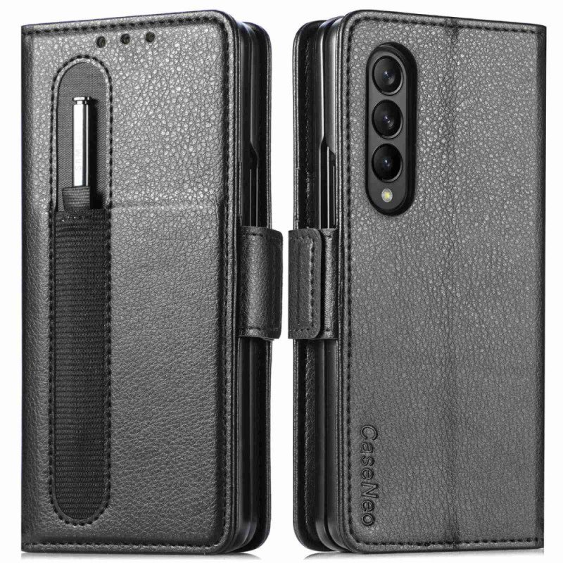 Folio Deksel Til Samsung Galaxy Z Fold 4 Caseneo Litchi-pennspor I Imitert Skinn