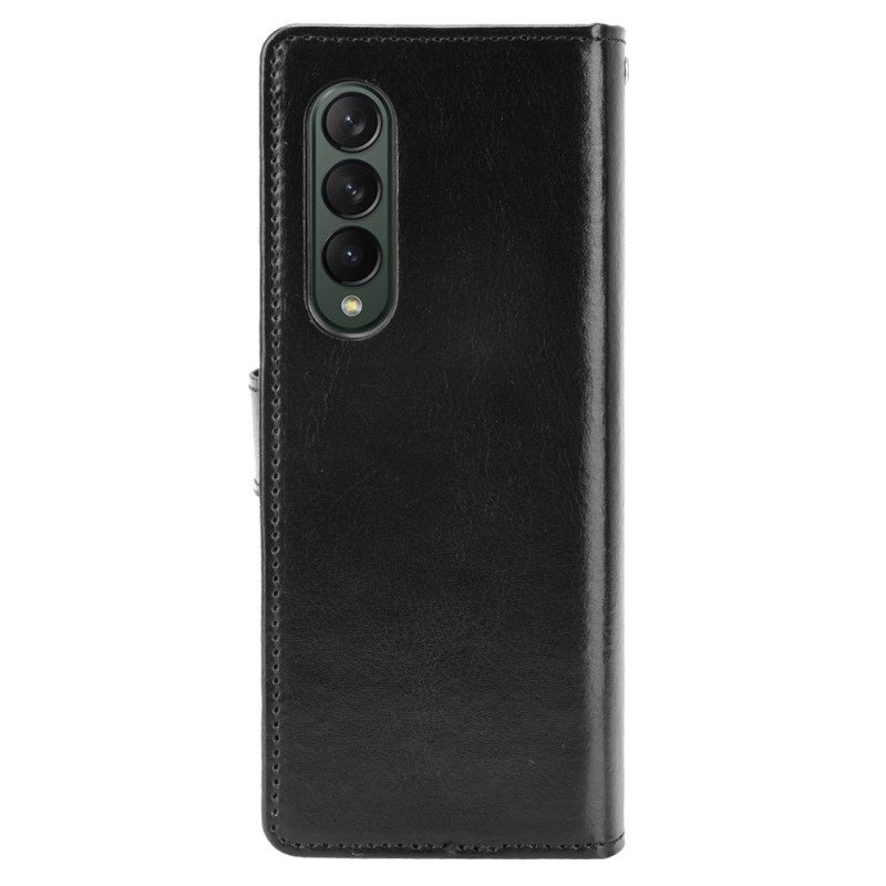 Lærdeksel Til Samsung Galaxy Z Fold 4 Med Kjede Klassisk Strappy Smooth Faux Leather