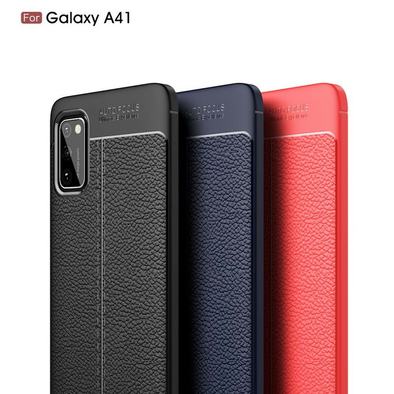 Deksel Til Samsung Galaxy A41 Dobbel Linje Litchi Leather Effect