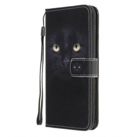 Lærdeksel Til Samsung Galaxy A41 Med Kjede Strappy Black Cat Eyes