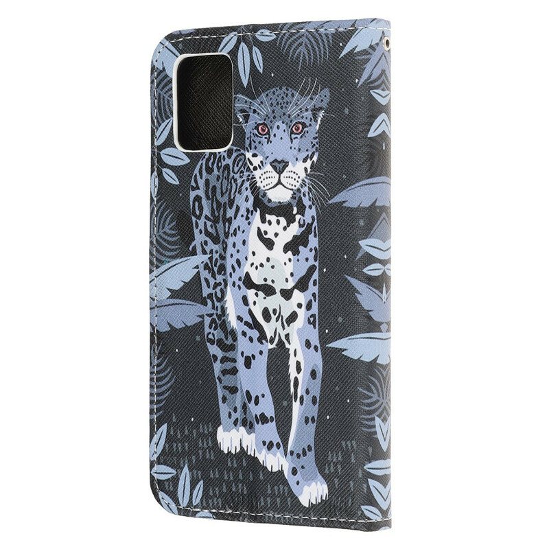 Lærdeksel Til Samsung Galaxy A41 Med Kjede Strappy Leopard