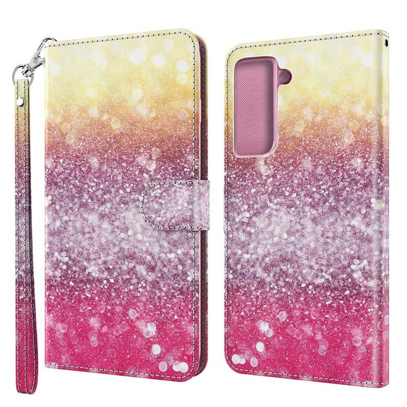 Folio Deksel Til Samsung Galaxy S21 5G Magenta Glittergradient