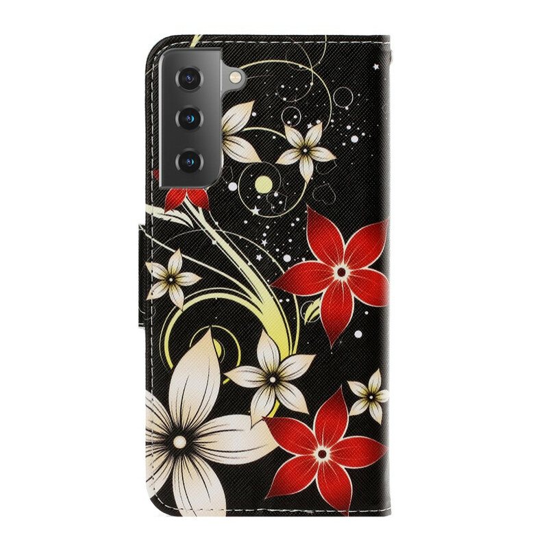 Folio Deksel Til Samsung Galaxy S21 5G Med Kjede Fargerike Strappy Blomster