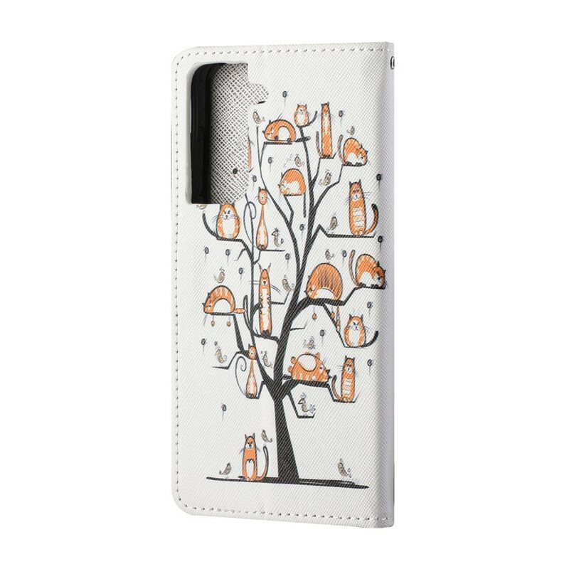 Folio Deksel Til Samsung Galaxy S21 5G Med Kjede Funky Cats Med Stropp